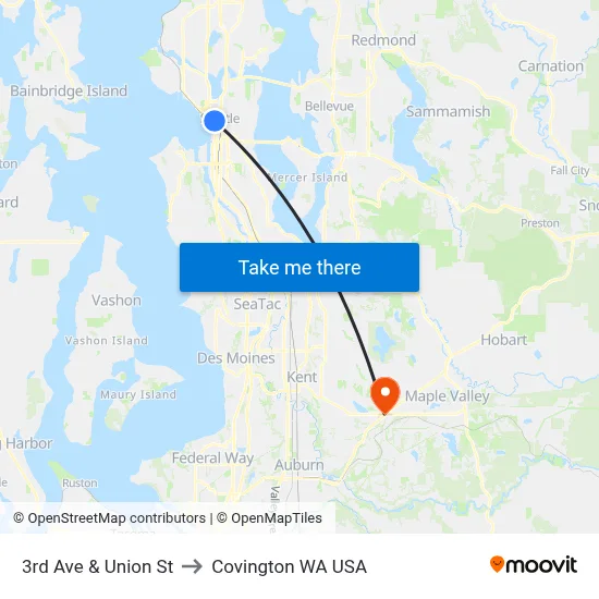 3rd Ave & Union St to Covington WA USA map