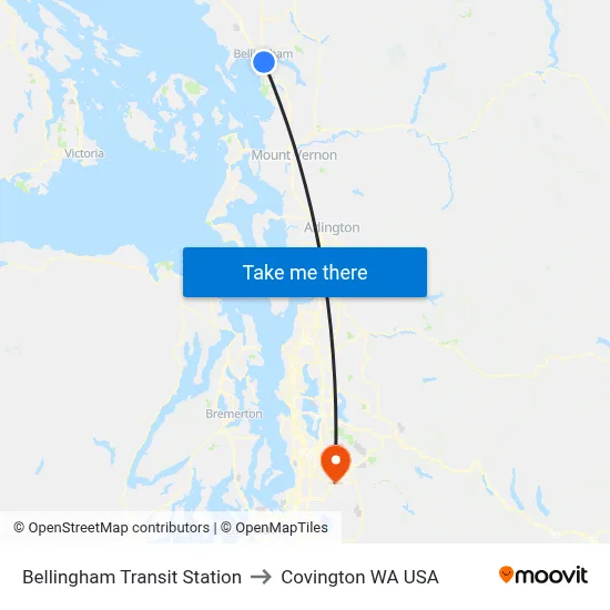 Bellingham Transit Station to Covington WA USA map