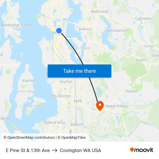 E Pine St & 13th Ave to Covington WA USA map