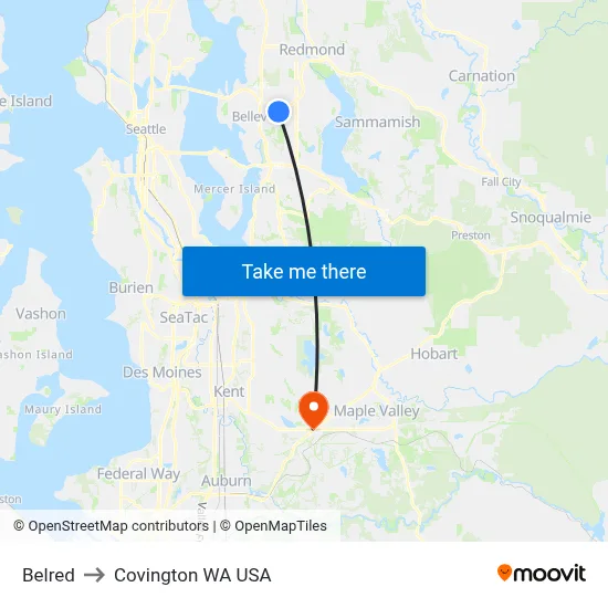 Belred to Covington WA USA map