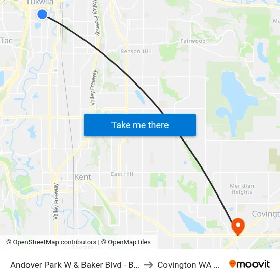 Andover Park W & Baker Blvd - Bay 4 to Covington WA USA map