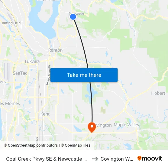 Coal Creek Pkwy SE & Newcastle Golf Club Rd to Covington WA USA map