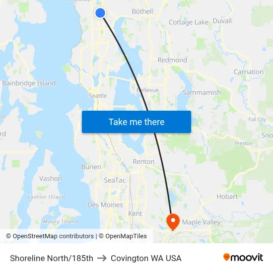 Shoreline North/185th to Covington WA USA map