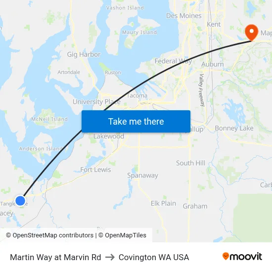 Martin Way at Marvin Rd to Covington WA USA map