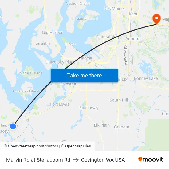 Marvin Rd at Steilacoom Rd to Covington WA USA map