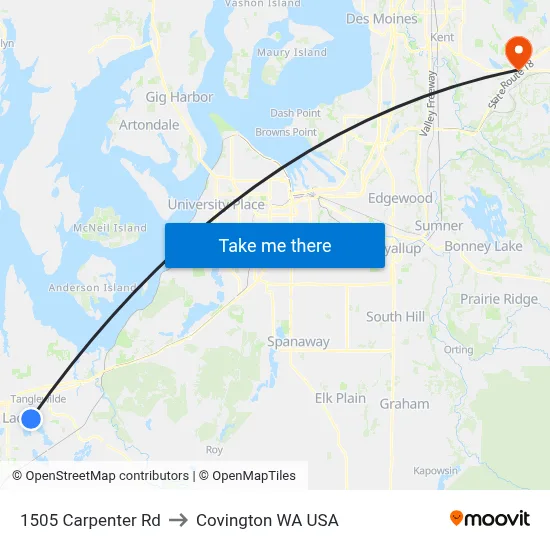 1505 Carpenter Rd to Covington WA USA map