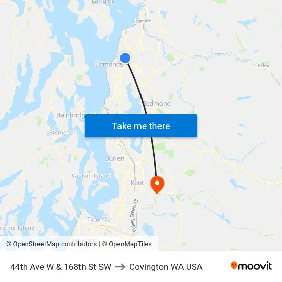 44th Ave W & 168th St SW to Covington WA USA map