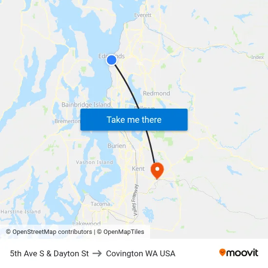 5th Ave S & Dayton St to Covington WA USA map