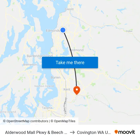 Alderwood Mall Pkwy & Beech Rd to Covington WA USA map