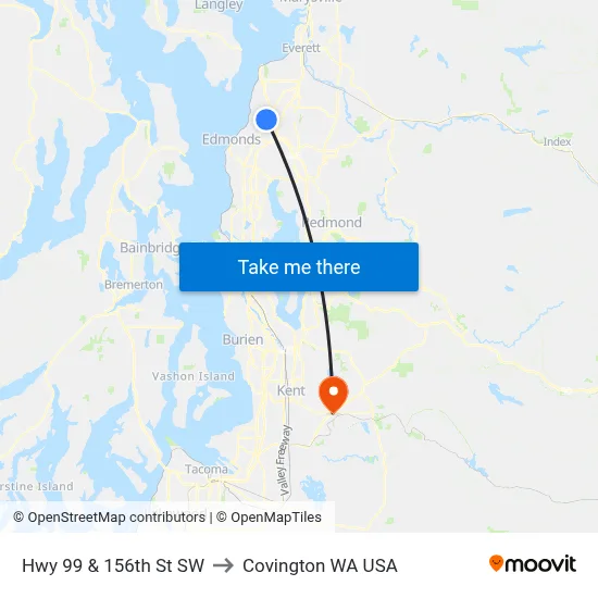 Hwy 99 & 156th St SW to Covington WA USA map