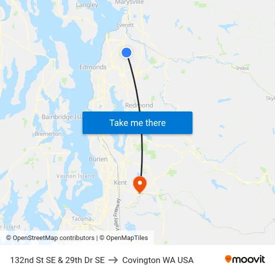 132nd St SE & 29th Dr SE to Covington WA USA map