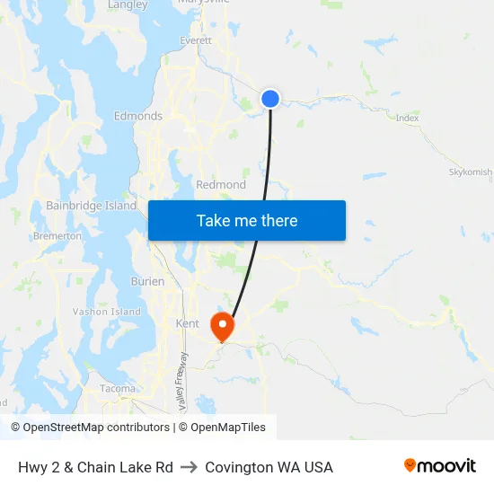 Hwy 2 & Chain Lake Rd to Covington WA USA map