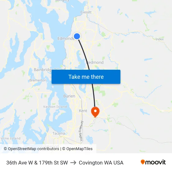 36th Ave W & 179th St SW to Covington WA USA map