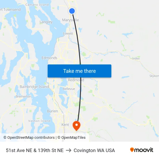 51st Ave NE & 139th St NE to Covington WA USA map