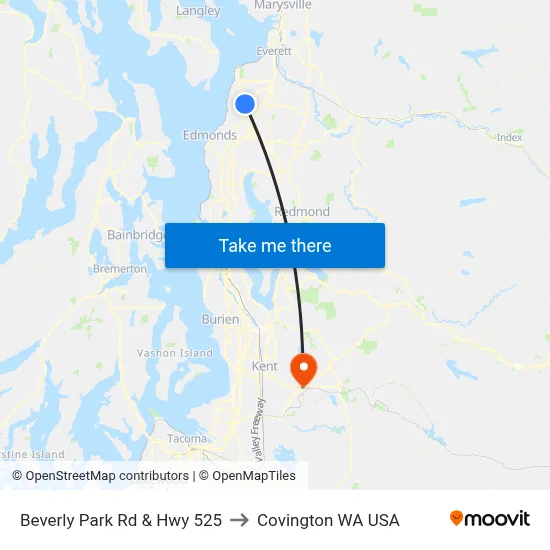 Beverly Park Rd & Hwy 525 to Covington WA USA map