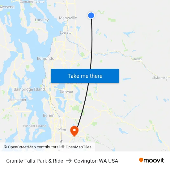 Granite Falls Park & Ride to Covington WA USA map