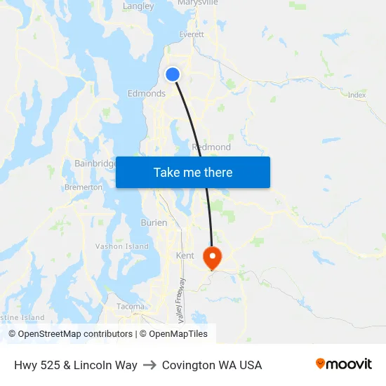 Hwy 525 & Lincoln Way to Covington WA USA map