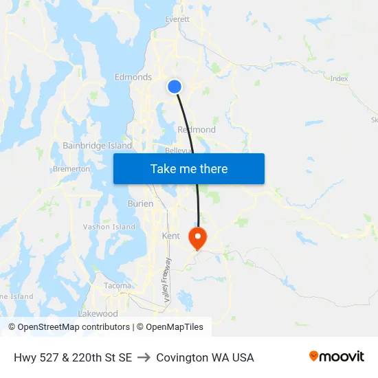 Hwy 527 & 220th St SE to Covington WA USA map