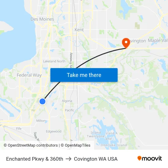 Enchanted Pkwy & 360th to Covington WA USA map