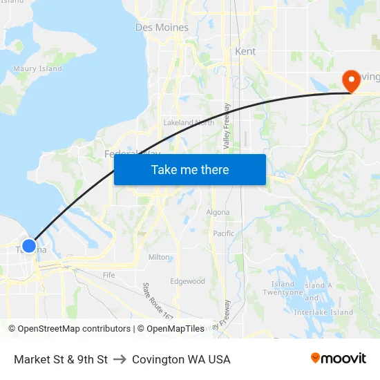 Market St & 9th St to Covington WA USA map