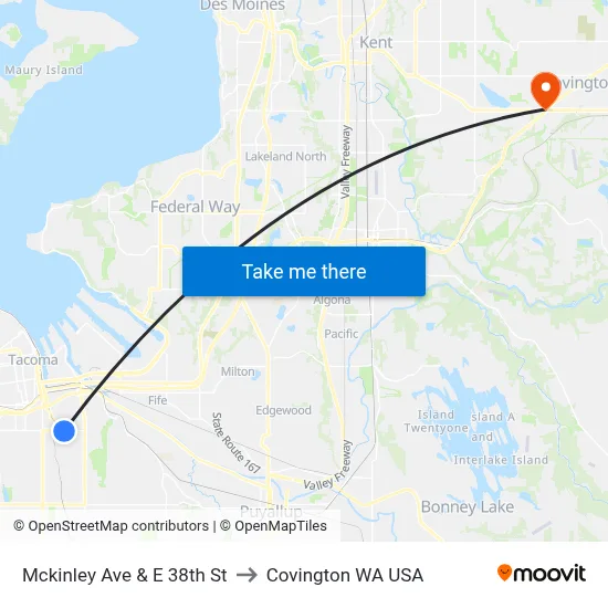 Mckinley Ave & E 38th St to Covington WA USA map