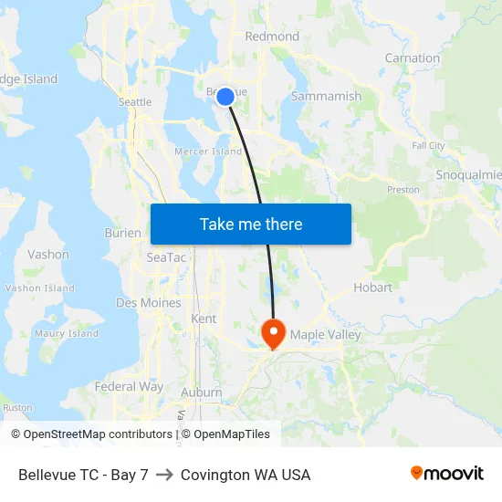 Bellevue TC - Bay 7 to Covington WA USA map