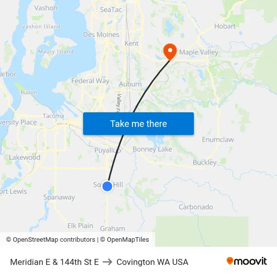 Meridian E & 144th St E to Covington WA USA map