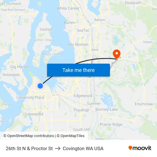 26th St N & Proctor St to Covington WA USA map