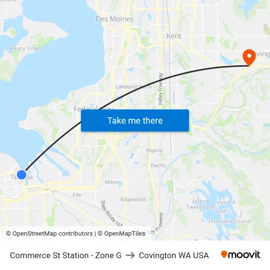 Commerce St Station - Zone G to Covington WA USA map