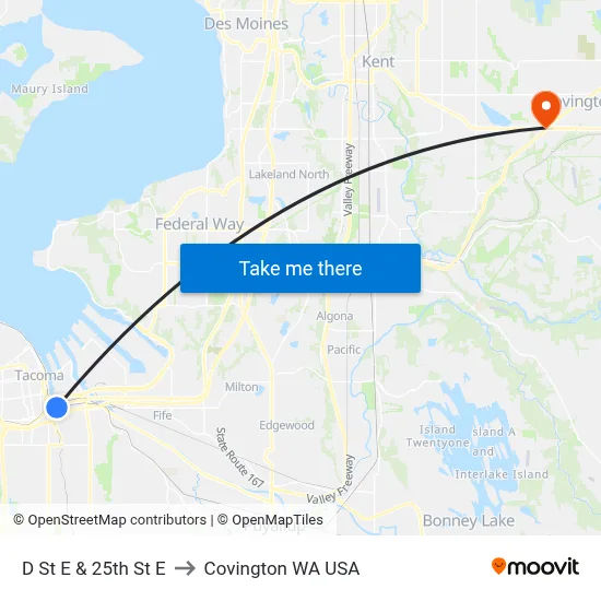 D St E & 25th St E to Covington WA USA map