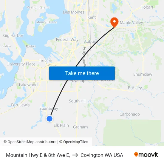 Mountain Hwy E & 8th Ave E, to Covington WA USA map