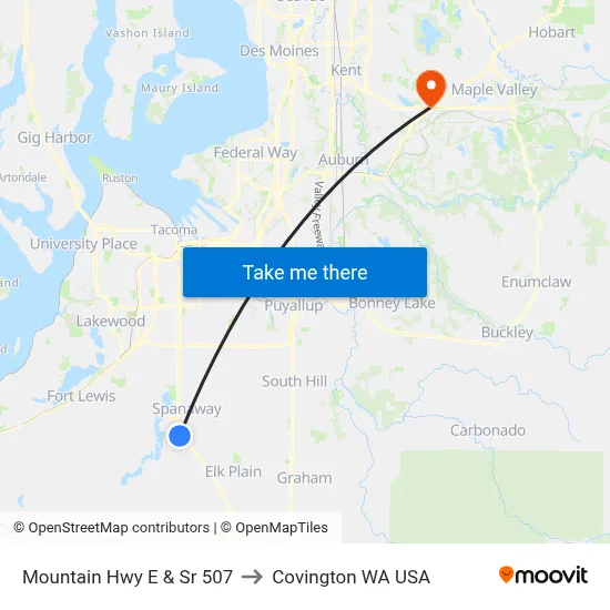 Mountain Hwy E & Sr 507 to Covington WA USA map