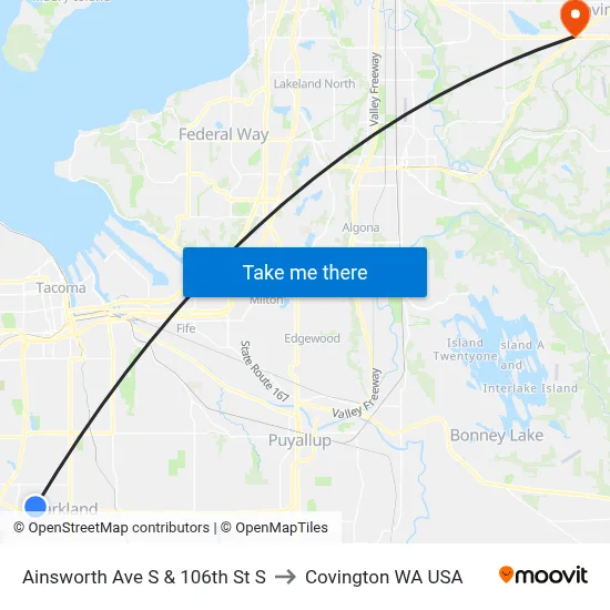 Ainsworth Ave S & 106th St S to Covington WA USA map