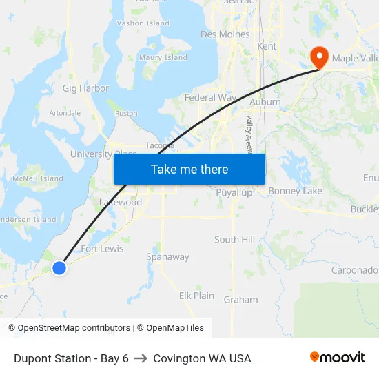 Dupont Station - Bay 6 to Covington WA USA map