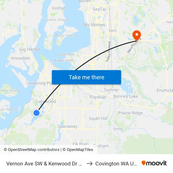 Vernon Ave SW & Kenwood Dr SW to Covington WA USA map