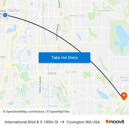 International Blvd & S 180th St to Covington WA USA map