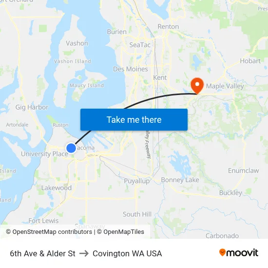6th Ave & Alder St to Covington WA USA map