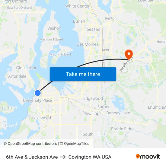 6th Ave & Jackson Ave to Covington WA USA map