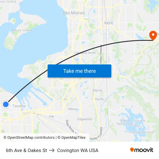 6th Ave & Oakes St to Covington WA USA map
