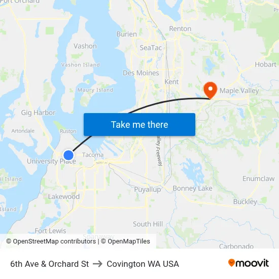6th Ave & Orchard St to Covington WA USA map