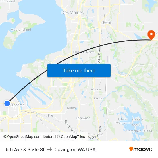 6th Ave & State St to Covington WA USA map