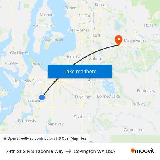 74th St S & S Tacoma Way to Covington WA USA map