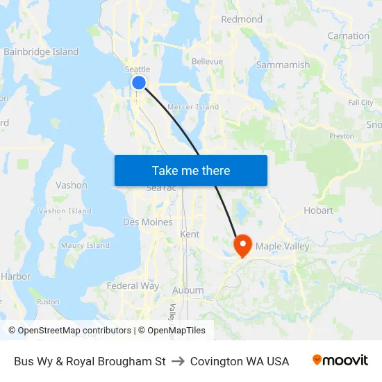 Bus Wy & Royal Brougham St to Covington WA USA map