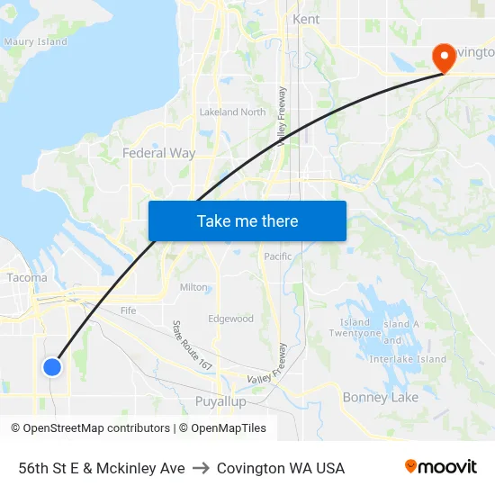 56th St E & Mckinley Ave to Covington WA USA map