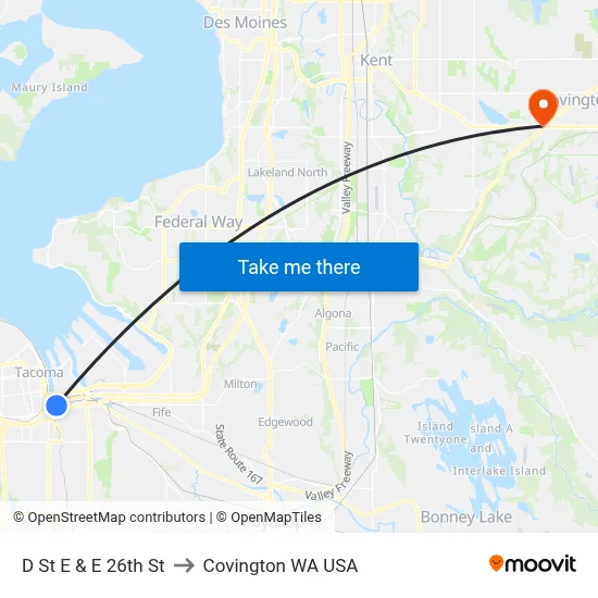 D St E & E 26th St to Covington WA USA map