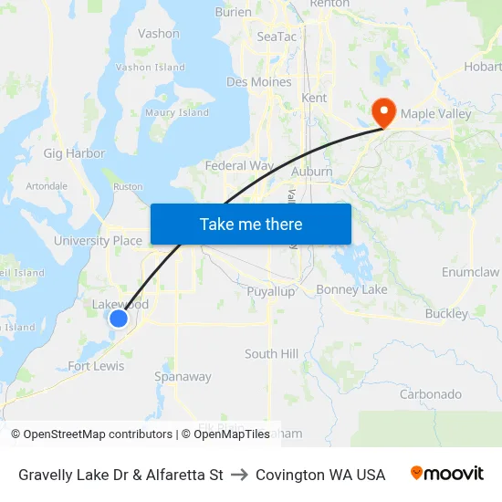 Gravelly Lake Dr & Alfaretta St to Covington WA USA map