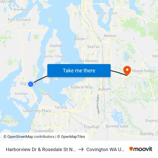 Harborview Dr & Rosedale St NW to Covington WA USA map