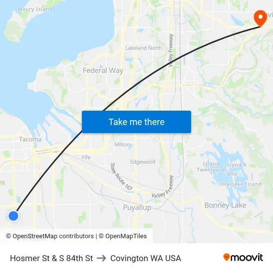 Hosmer St & S 84th St to Covington WA USA map