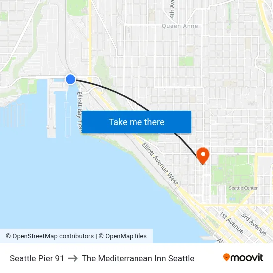 Seattle Pier 91 to The Mediterranean Inn Seattle map