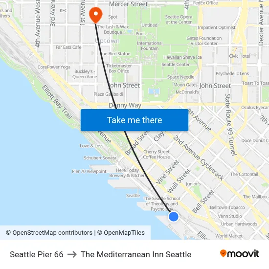 Seattle Pier 66 to The Mediterranean Inn Seattle map